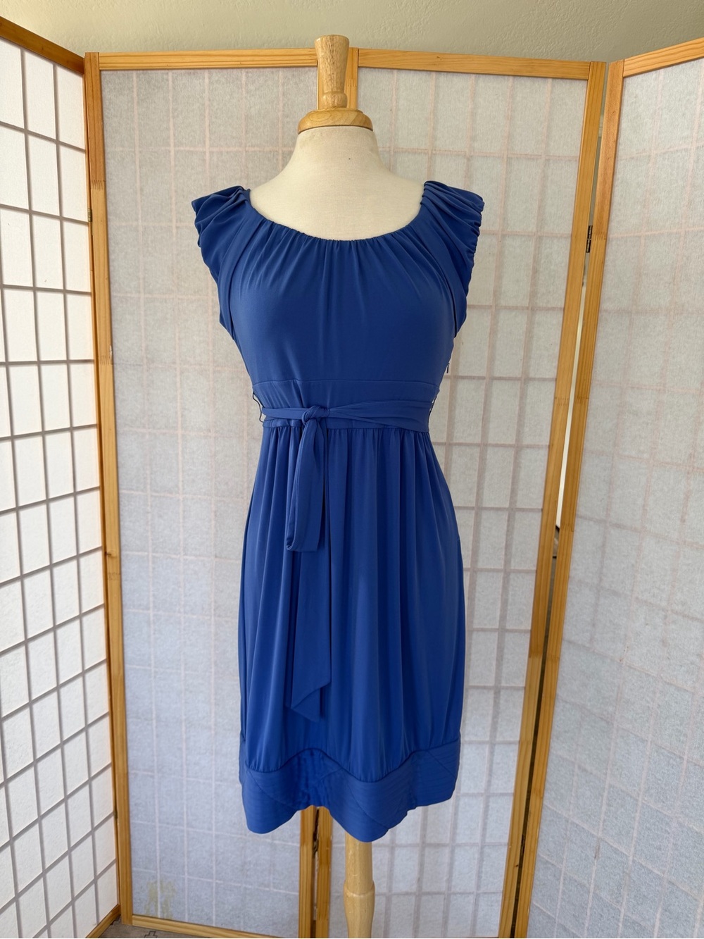 Max & Cleo Periwinkle Blue Gathered Cap-Sleeve Tie-Waist Midi Dress
